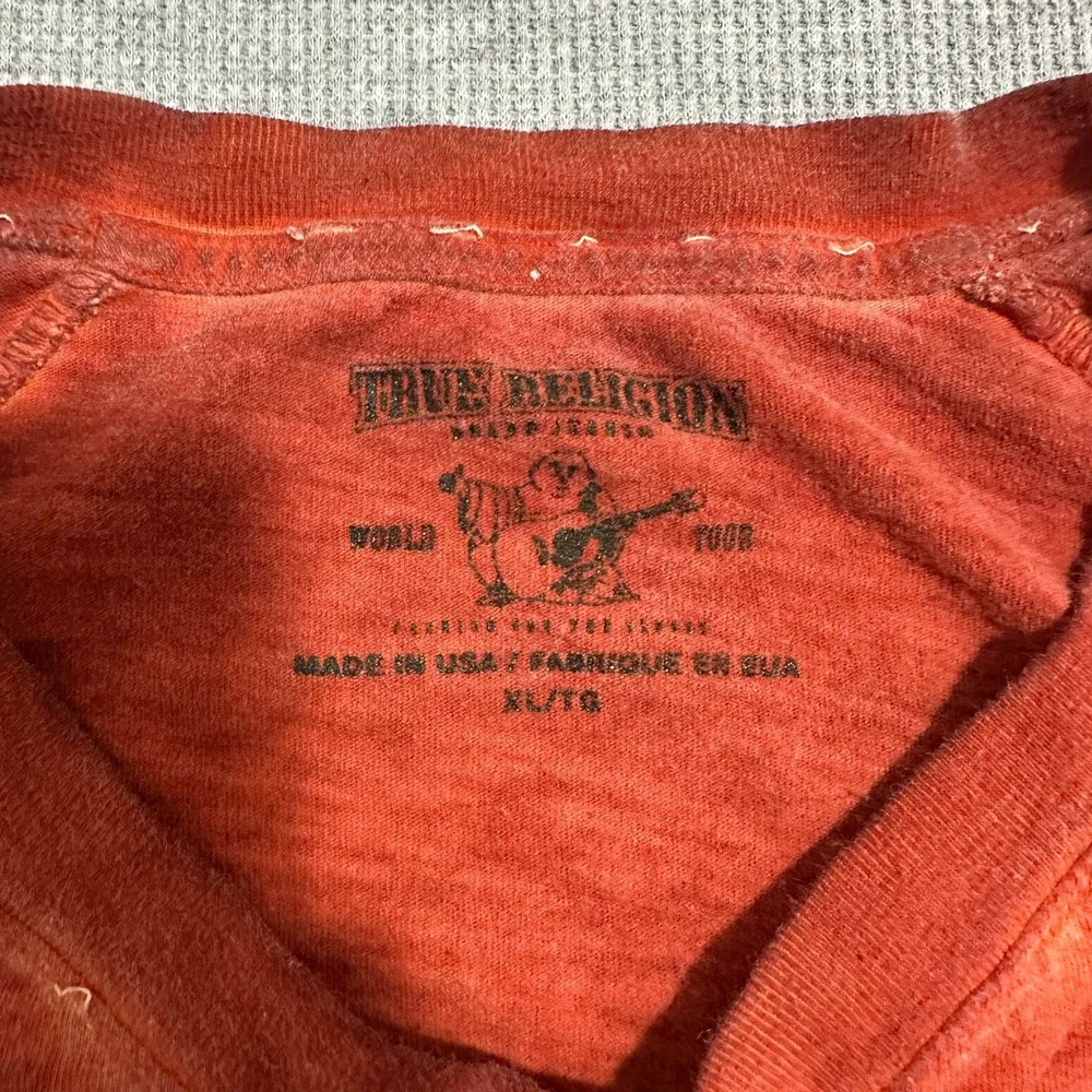True Religion  Slub Acid Wash Long Sleeve Henley Shirt Orange Mens XL